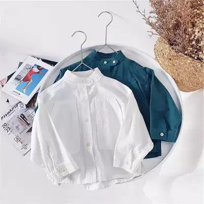 Xiao Jiejia children's clothing 2021 autumn new small children solid color shirt boys Korean version of foreign style Joker shirt tide