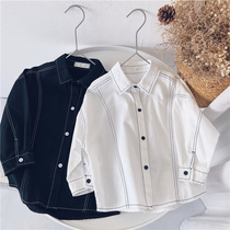 Xiaojies boys cotton shirt long sleeve 2021 New Spring childrens shirt foreign style coat childrens clothing tide