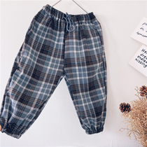 Xiaojies childrens grid pants boys sports pants 2021 new trend Baby pants Korean boys casual pants