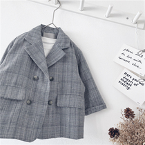 Xiaojies boy handsome tide childrens clothing childrens suit baby suit foreign style Plaid thin coat
