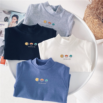 Xiaojie family autumn and winter new boys solid color cartoon base shirt baby long-sleeved t-shirt childrens comfortable inner tide