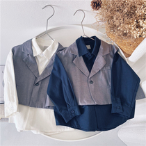 Xiaojie home 2021 new boy coat spring and autumn Korean children fake two-piece coat tide childrens shirt coat