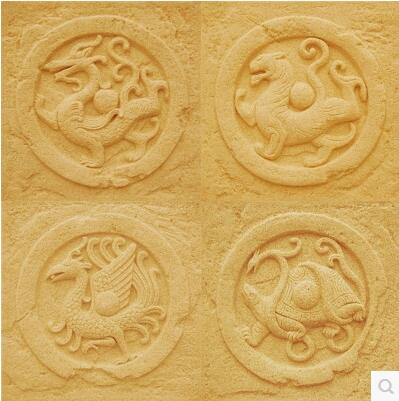 Artificial sandstone relief TV background wall Three-dimensional cultural stone Handmade Chinese decorative plate Four gods and animals board