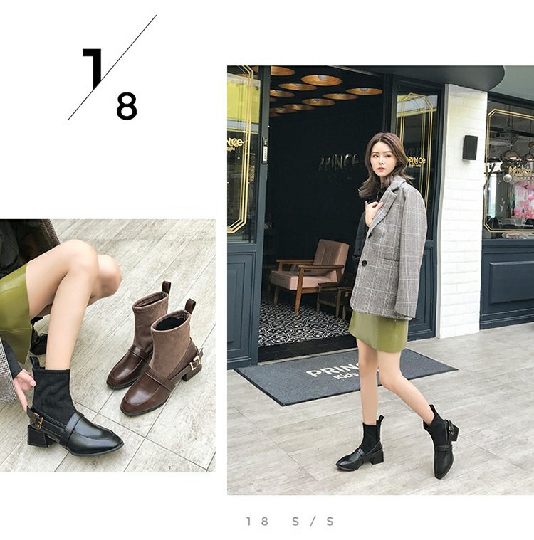 Martin boot nữ 2018 mới Anh gió hoang dày với bốt ngắn nữ mùa thu và khóa thắt lưng mùa đông với bốt nữ ống ngắn bốt ngắn cổ