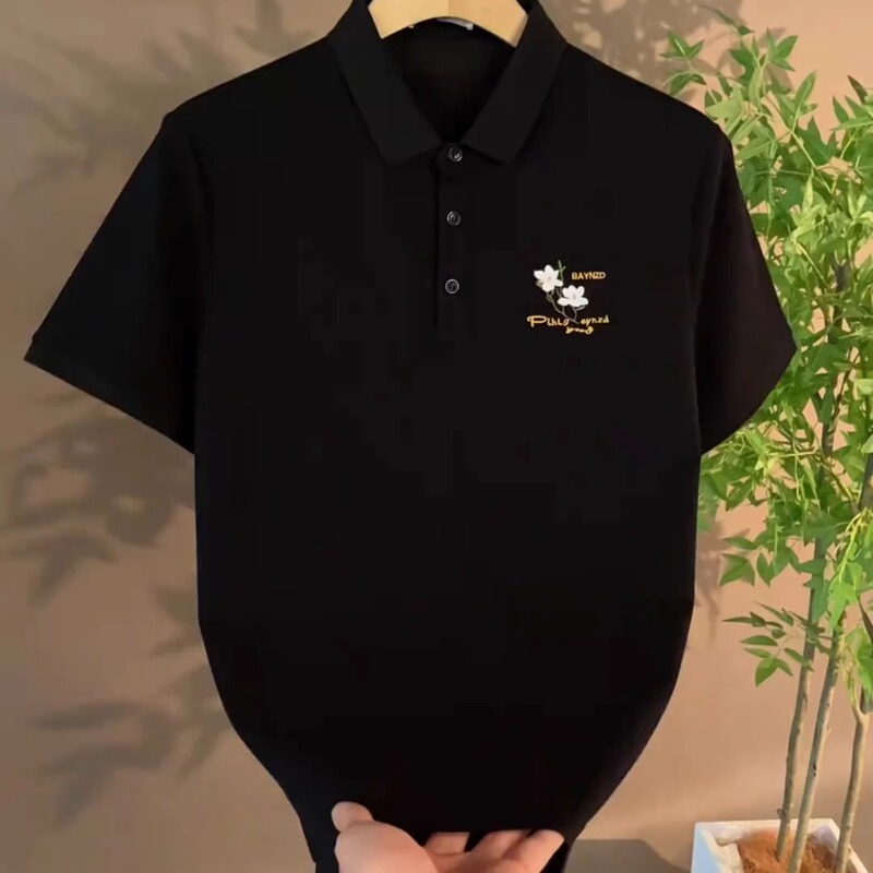 Summer Chinese Style Plum Blossom Embroidery New Short-Sleeved Polo Shirt Men's Trendy Brand Light Luxury Casual Lapel Slim-Fit T-Shirt Summer Chinese Style Plum Blossom Embroidery New Short-Sleeved Polo Shirt Men's Trendy Brand Light Luxury Casual Lapel Slim-Fit T-Shirt