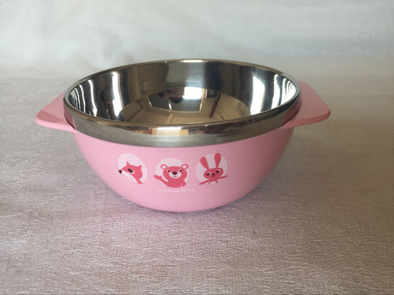 Camellia stainless steel bowl household children's insulation children's bowl children's eating bowl anti-fall tableware cartoon cute
