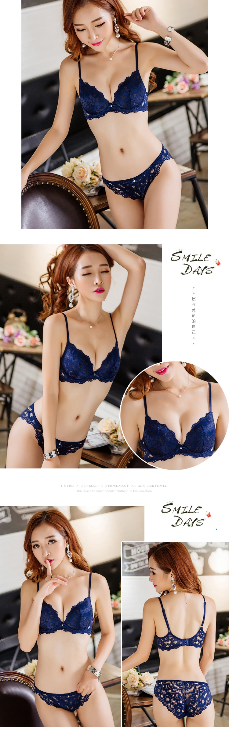 Sexy sâu v ngực nhỏ thu thập phụ nữ đồ lót rỗng ren dây đeo hình chữ U vẻ đẹp trở lại bộ áo ngực mỏng