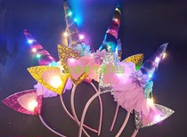 Bar Night Club Exploits Add Light Unicorn Hair Band Hoop With Light Luminous Head Buttoned Ball Halloween Birthday Gala Hair Accessories