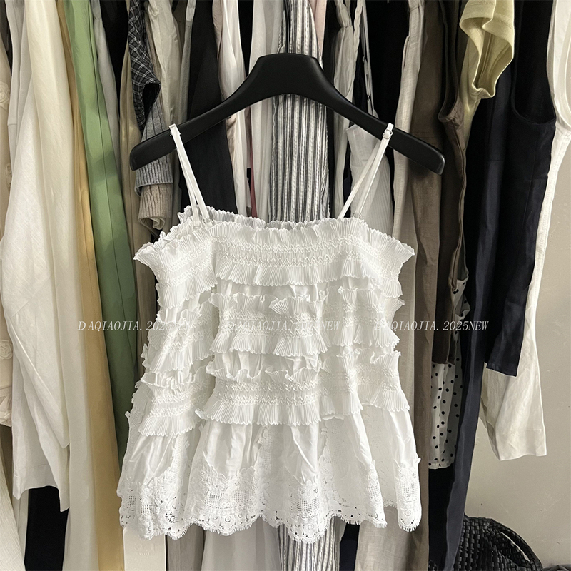 Multi-Layered Lace Camisole with Ruffled Edges for Women, 2026 Summer New Style, Slim-Fit Tube Top Cake-Style Blouse