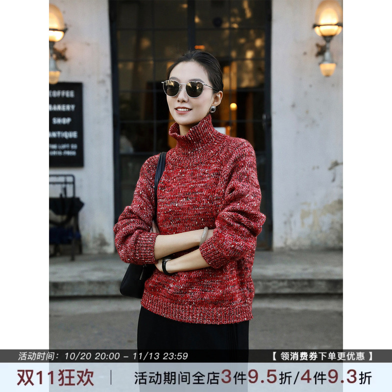 Zhou Zhou's Lazy Style Red Pure Wool Blend Turtleneck Sweater with a High-End, Fashionable, and Slimming Effect for Women in Autumn Zhou Zhou's Lazy Style Red Pure Wool Blend Turtleneck Sweater with a High-End, Fashionable, and Slimming Effect for Women in Autumn