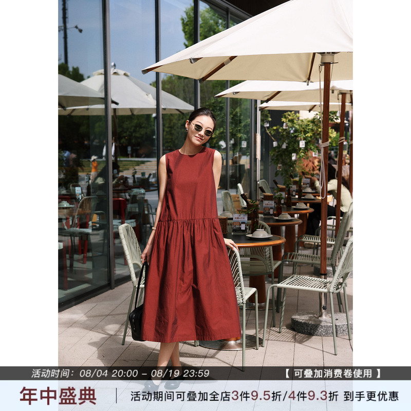 Zhou Zhou Simple Pure Cotton Sleeveless Dress 2026 Summer New Style Elegant Loose Versatile Round Neck Tank Top Long Dress for Women Zhou Zhou Simple Pure Cotton Sleeveless Dress 2026 Summer New Style Elegant Loose Versatile Round Neck Tank Top Long Dress for Women