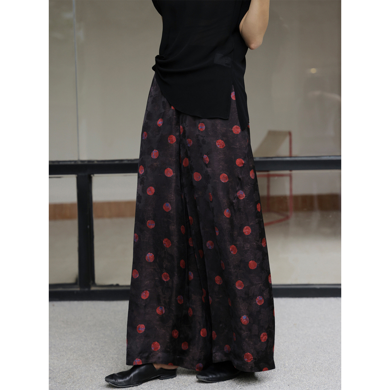 Zhou Zhou Retro Red Polka Dot Print Wide-Leg Pants 2026 Summer New Loose Drape Slimming Casual Pants for Women Zhou Zhou Retro Red Polka Dot Print Wide-Leg Pants 2026 Summer New Loose Drape Slimming Casual Pants for Women