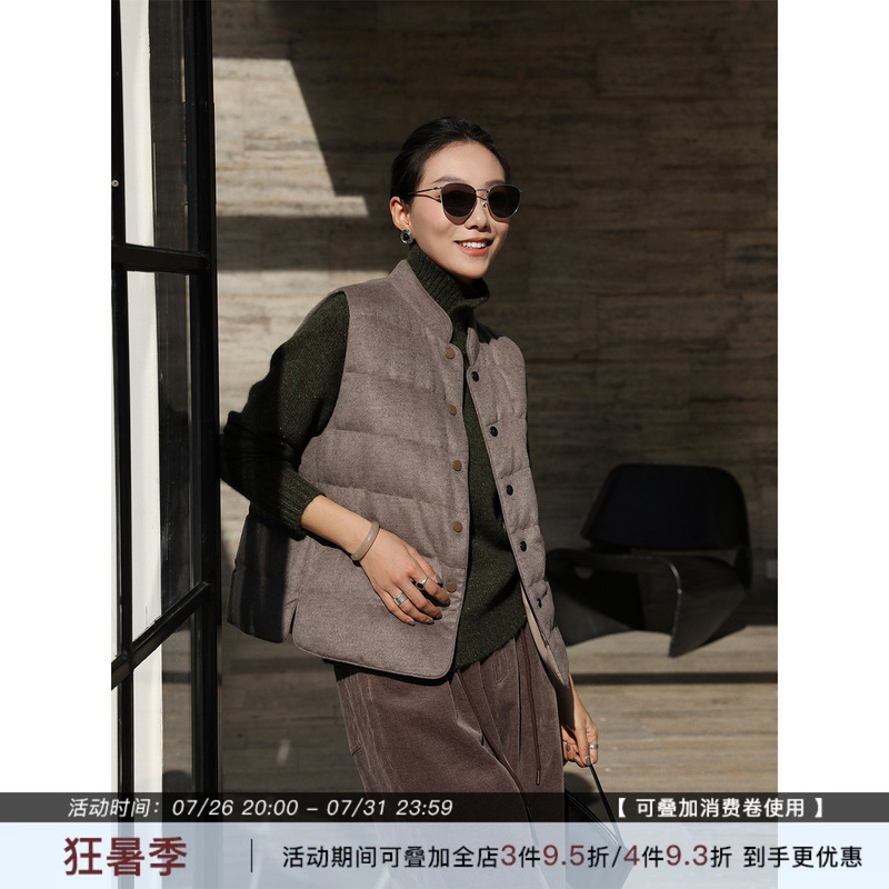 Zhouzhu White Goose down Small Stand-Up Collar Vest, New Winter Model, Lightweight and Warm, Layered Wear, Single-Breasted Sleeveless down Jacket for Women