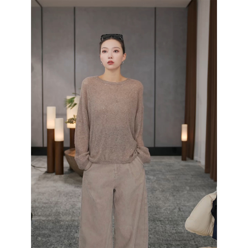 Zhou Zhou Textured Wave-Patterned Wool Knit Sweater 2026 Autumn New Soft and Loose Lazy Long-Sleeve Top for Women