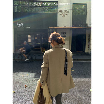 Mukok Korean Style Oni~High-End Woolen Suit down Jacket White Duck down Thickeneded Wool Jacket