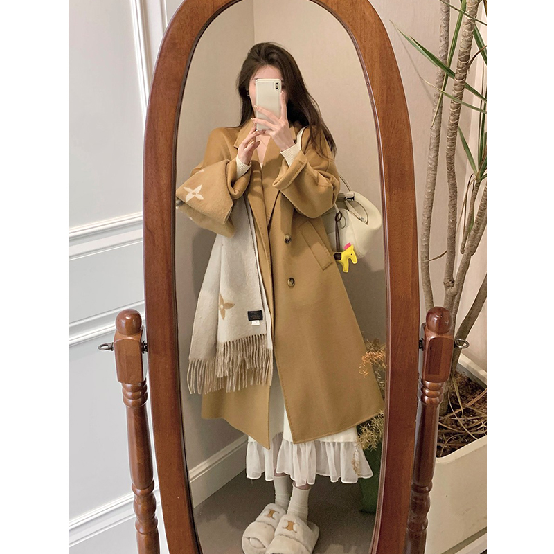 MUKOK All wool bifacial cashmere big coat woman autumn winter 2023 new fashion high-end temperament jacket-Taobao