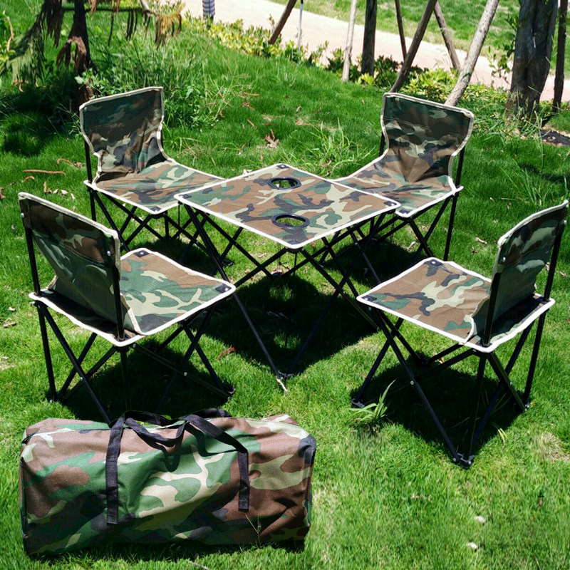 Ultra-light outdoor folding table and chair set self-driving picnic table chair portable beach chair five-piece set set
