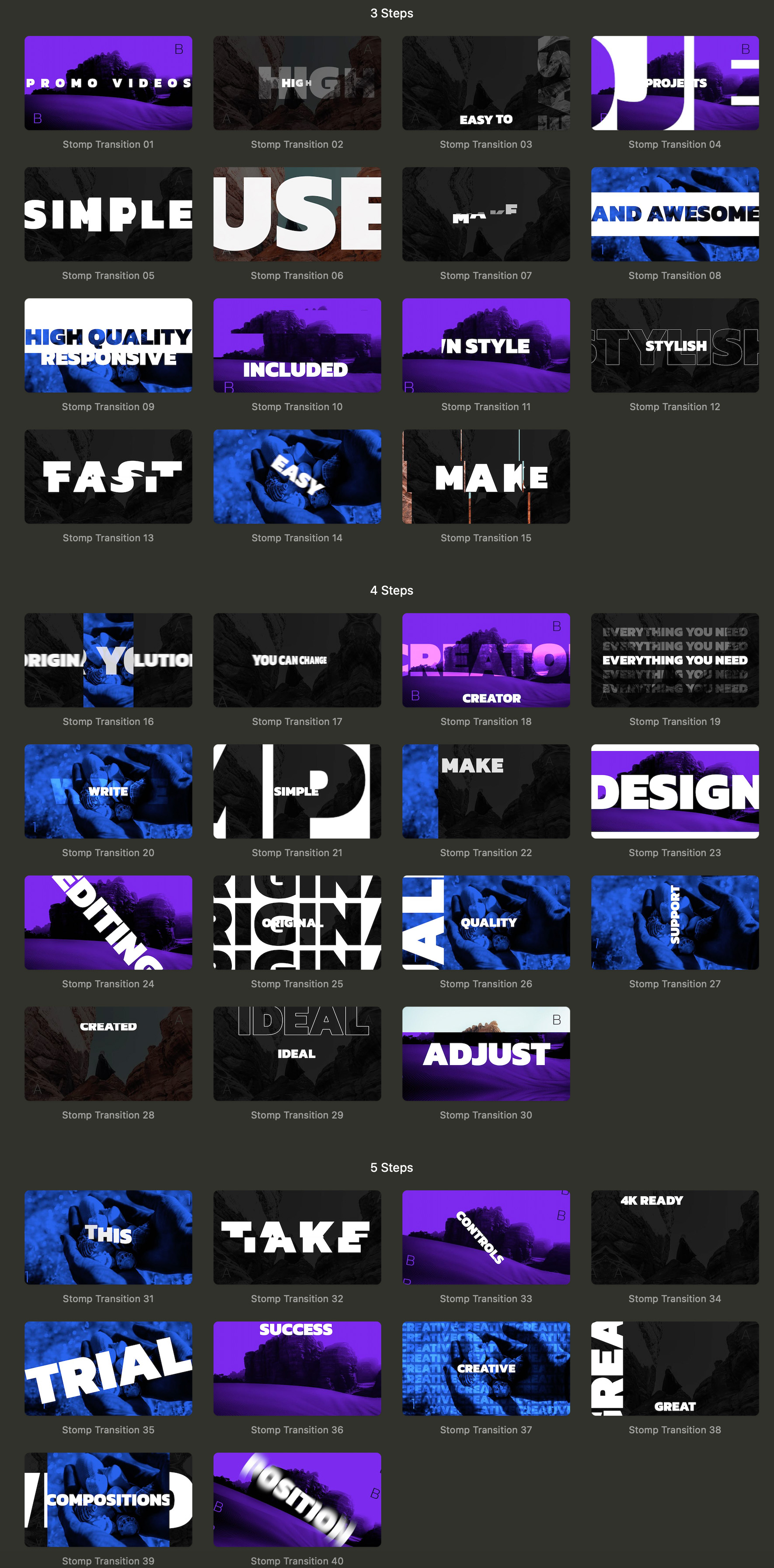FCPX插件|40组炫酷高能文字标题转场预设 Stomp Transitions