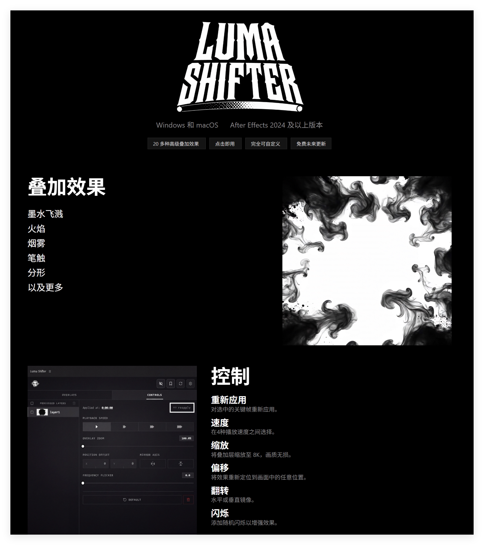 AE一键生成水墨火焰烟雾遮罩转场动画脚本 Luma Shifter V1.0.0