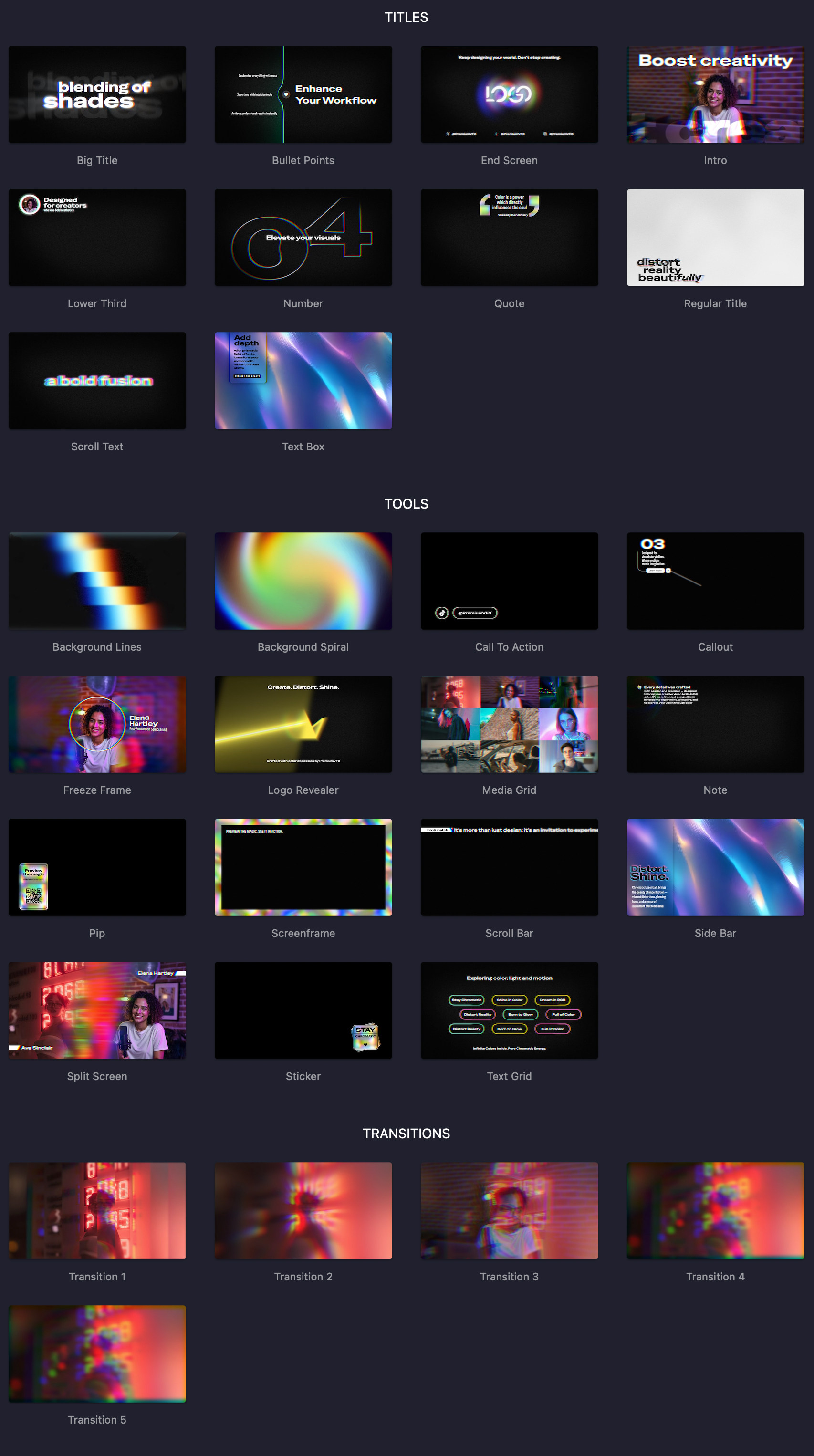 中英双语-FCPX插件|30组创意设计美学动态标题无缝转场工具 Chromatic Elements