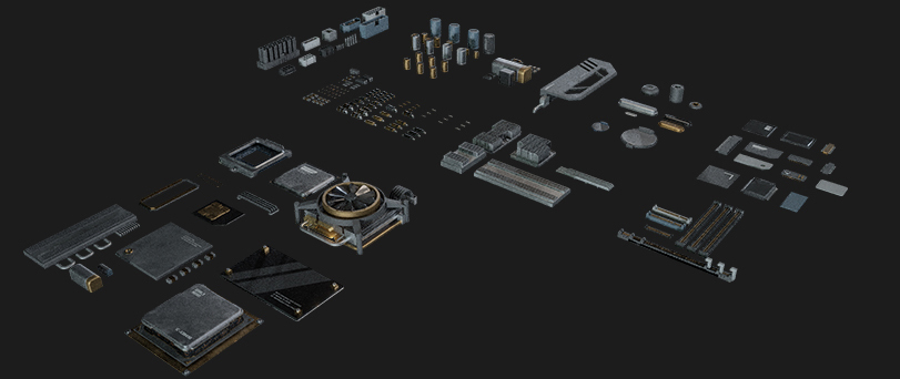 Blender电脑主板电路芯片电容电阻元素3D模型资产 Binary Frame Computer Mainboards Mobo1 (1).jpg