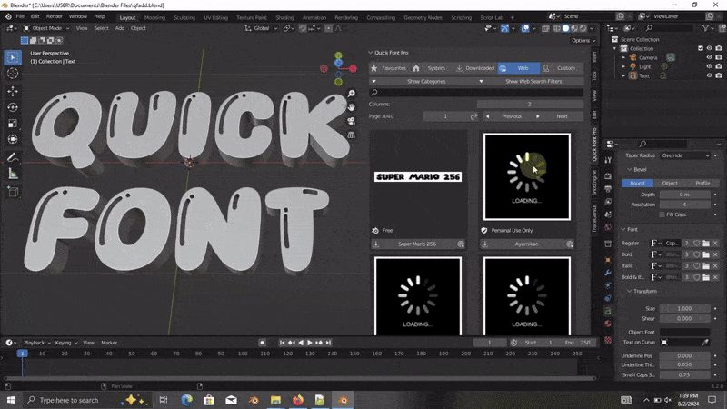 Blender字体下载管理插件 Quick Font Pro v1.3
