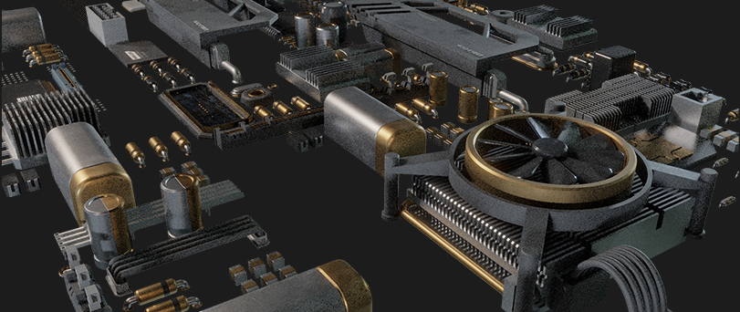 Blender电脑主板电路芯片电容电阻元素3D模型资产 Binary Frame Computer Mainboards Mobo3.jpg