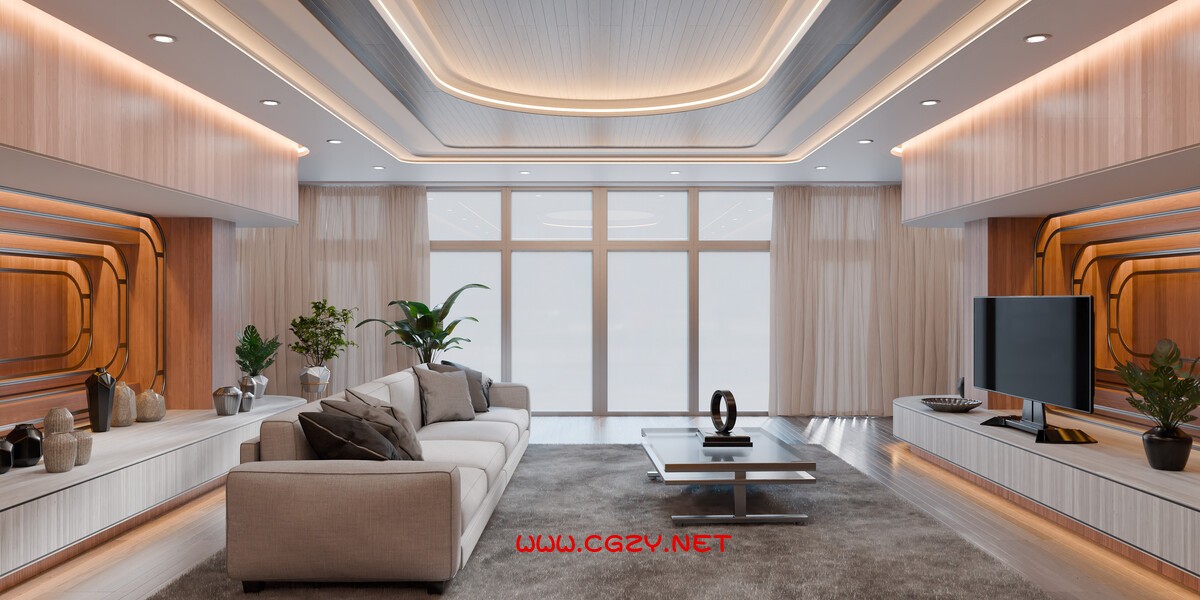 Blender现代弯曲木质客厅3D模型 Modern Curved Wooden Living Room 10004.jpg