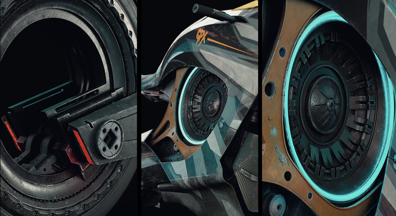 Blender赛博朋克科幻摩托车3D模型 ArtStation Cyberbike