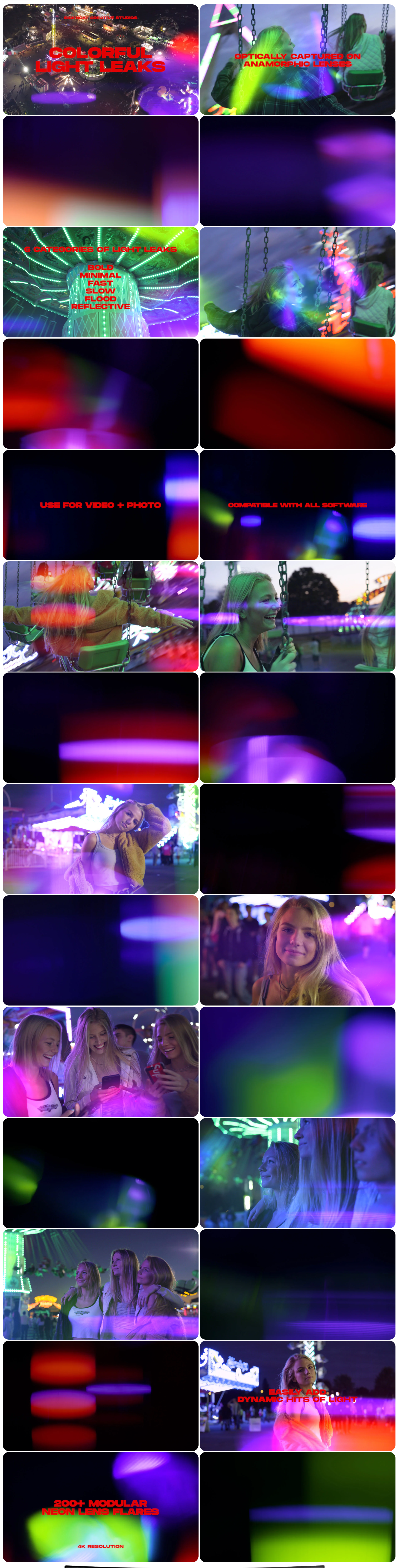 霓虹镜头光效光晕叠加4K视频素材 Sickboat – Colorful Light Leaks