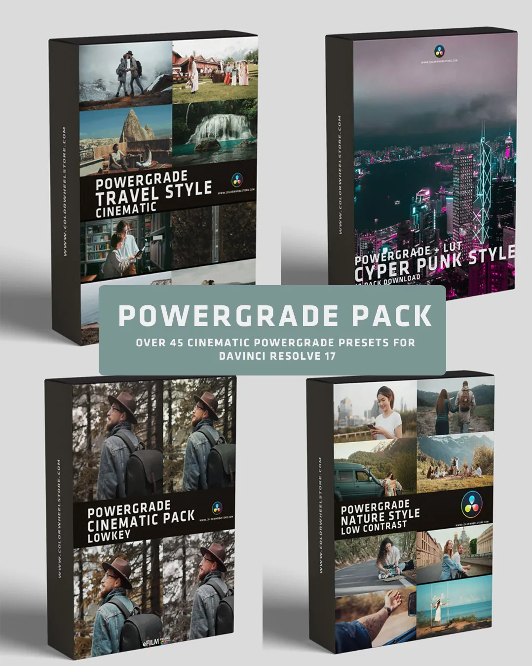 达芬奇自然旅行赛博朋克婚礼电影风格等多种调色LUTS预设+DCTL节点预设 Colorwheelstore – Combo Powergrade for Davinci resolve combo_power-1.webp