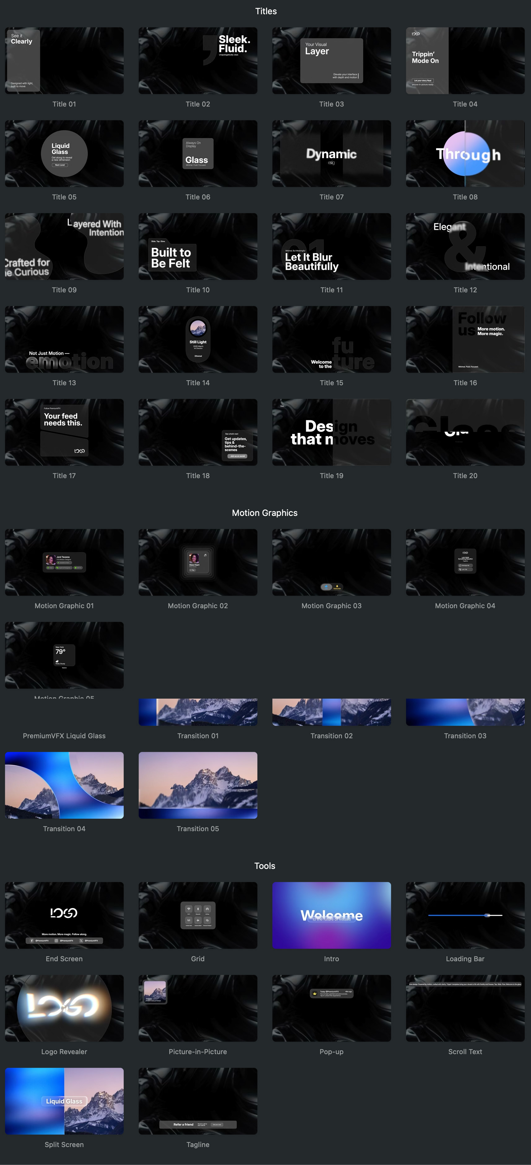 中英双语-FCPX插件|高级玻璃质感标题转场预设 Liquid Glass