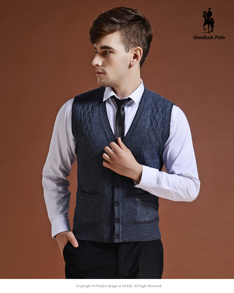 Paul cổ điển của nam giới thời trang jacquard len cardigan mùa xuân và mùa thu kinh doanh mới vest giản dị vest áo len