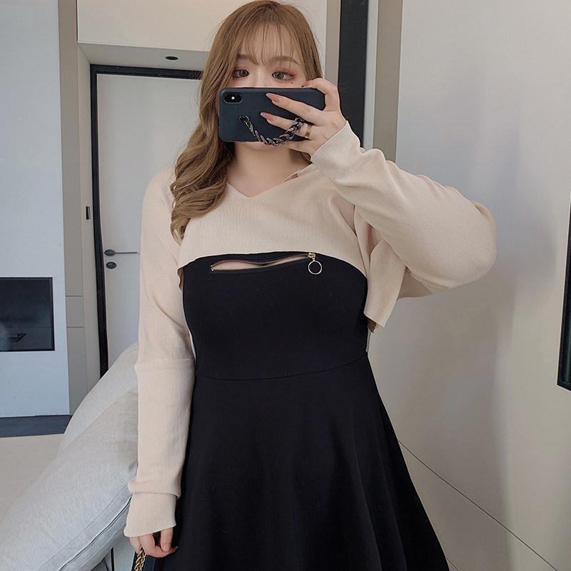 Hitong Big size women's clothing Fat mm Loose Conspicuic Shade of Flesh Almond-Knitted Cardiovert 100 Hitch Hooded Cardiovert