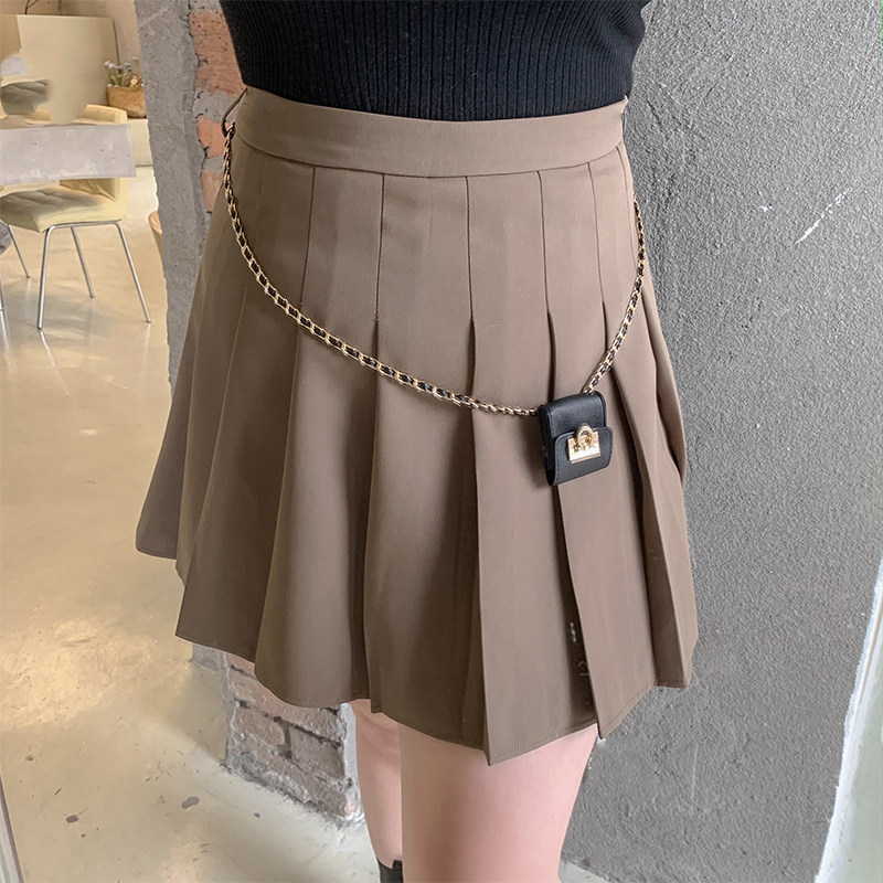 Xitonger large size women's clothing fat mm spring and autumn high waist thin waist chain pleated skirt cover belly all-match A-line skirt