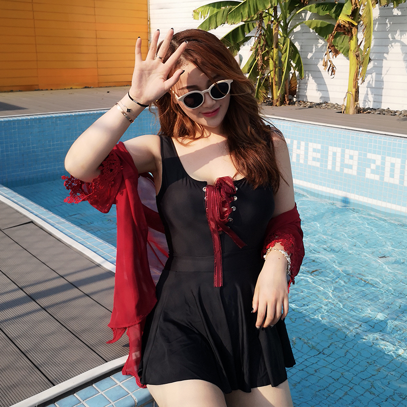 Xi Tonger custom large size swimsuit fat mm one-piece strap three-piece suit to cover the flesh and look thin sexy lace swimsuit 139