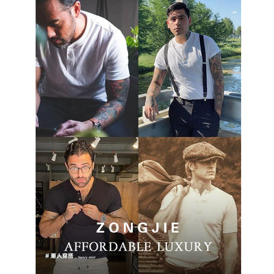ZONGJIE's heavyweight Xinjiang cotton Henry collar short-sleeved Amis khaki T-shirt for men's fitness, American retro, simple and tough guy style