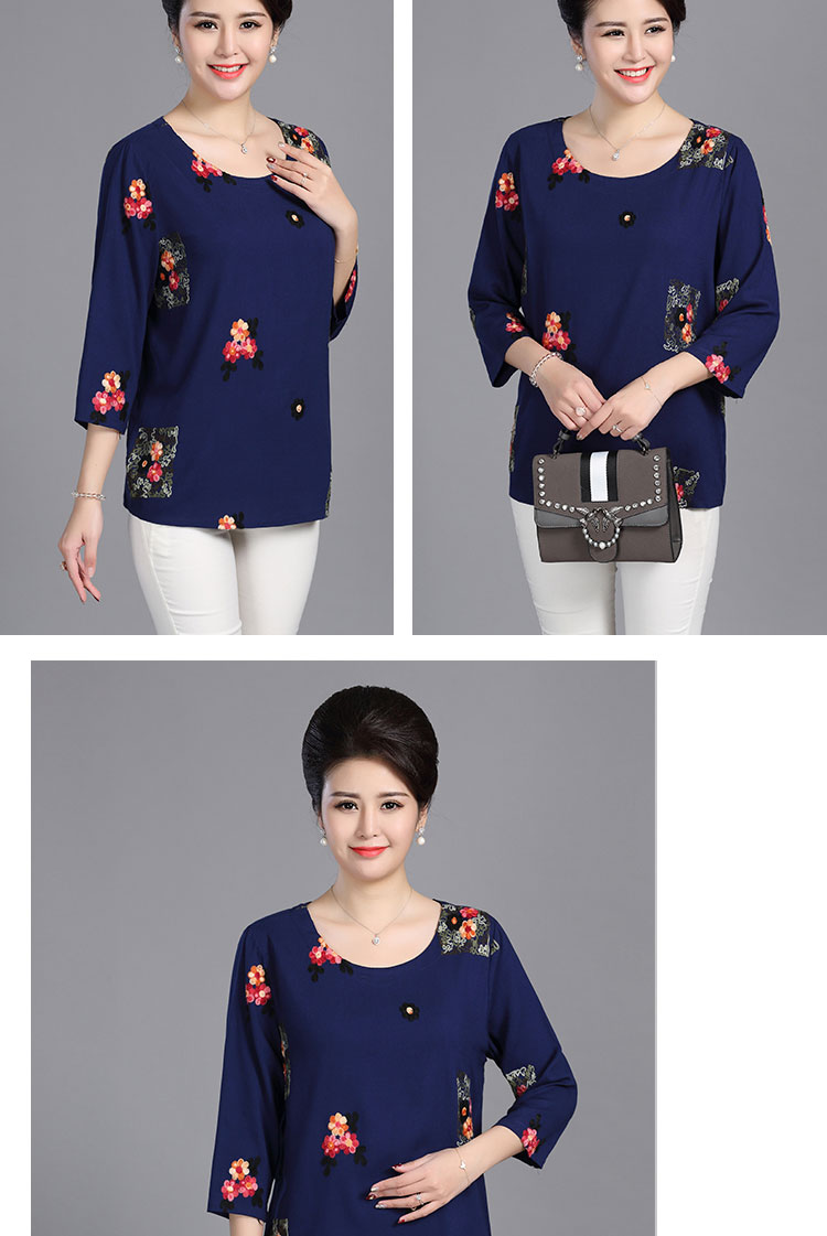 Mùa thu 2019 rộng kích thước lớn tay dài cotton nữ và vải lanh thêu thêu cộng với phân bón để tăng áo thun mẹ - Quần áo của mẹ thời trang tuổi trung niên u50