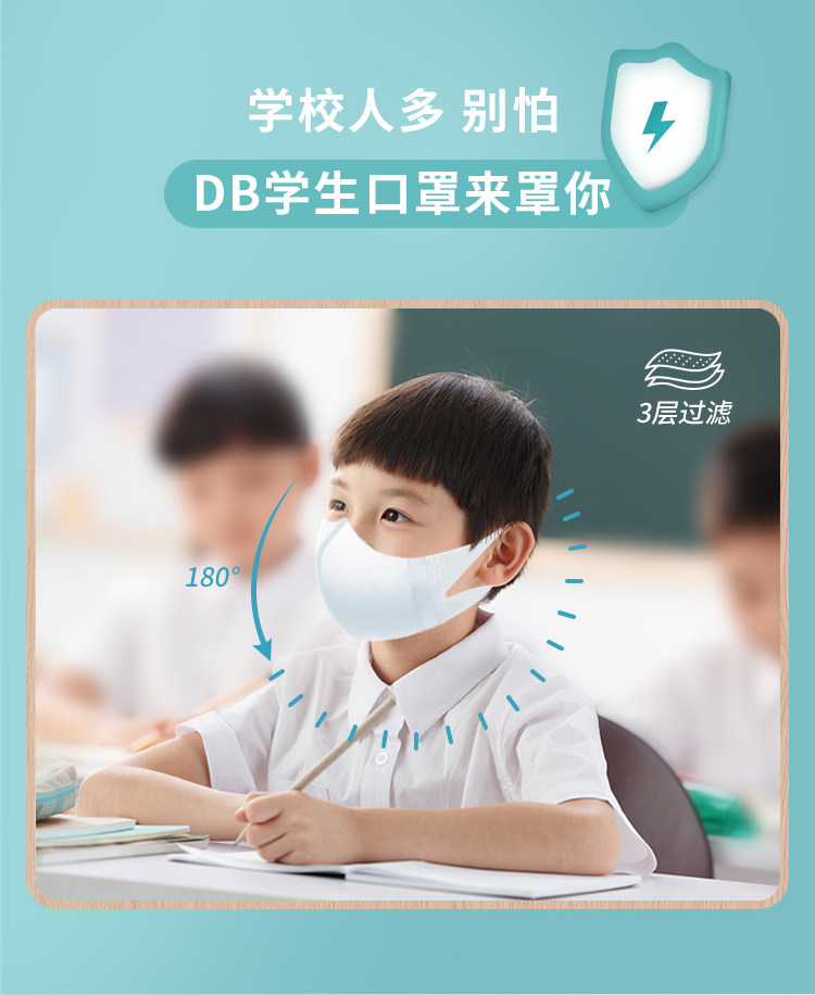 儿童专用一次性口罩 50片/盒 熔喷布三层防护 图2