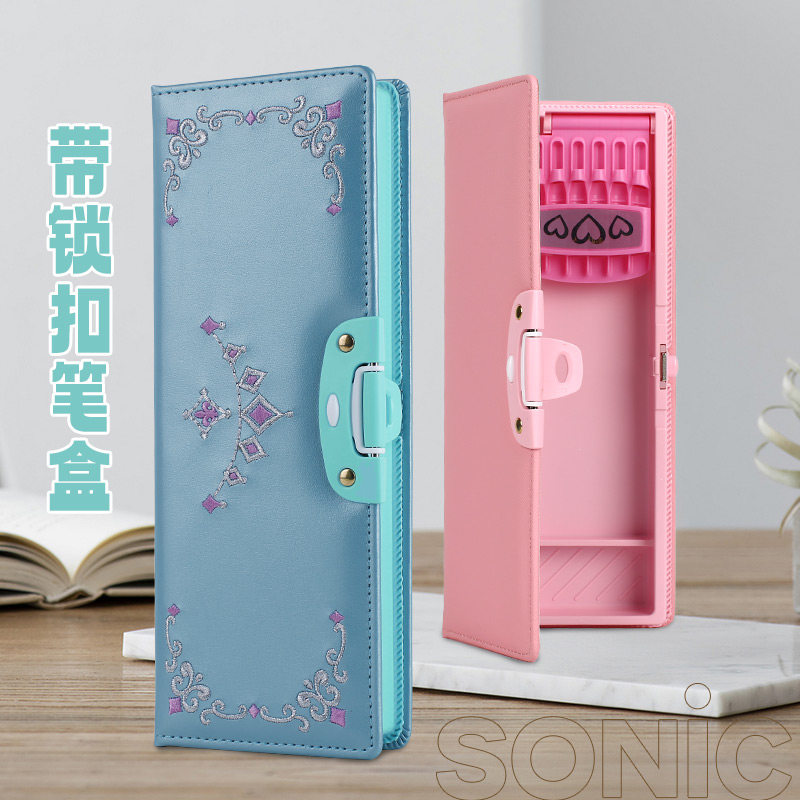 日本索尼克SONIC学生铅笔盒带锁扣单面文具盒一年级用文具收纳盒