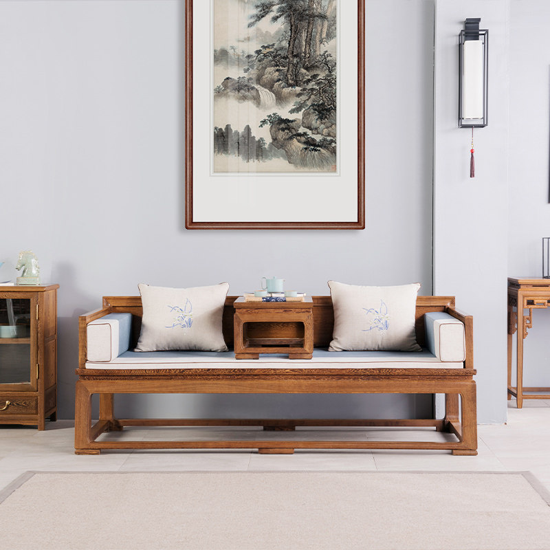 Mahogany furniture chicken wing wood Arhat bed solid wood single board plain surface antique Zen Arhat couch living room sofa single bed