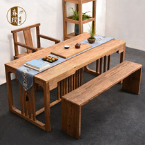 Tea art table Solid wood boutique large texture high weathering old elm tea table calligraphy and painting calligraphy table can be customized tea table set