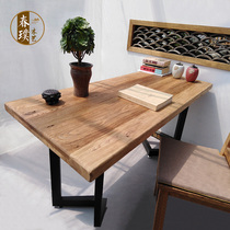 Old wooden table Old elm door panel table Tea table Tea table Bed and breakfast weathered log long computer solid wood household desk dining table