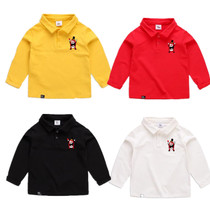 Boy yellow long sleeve polo shirt children cotton lapel base shirt kindergarten performance school uniform red black and white T-shirt 6