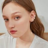 Модные серьги, искусственные клипсы из жемчуга, асимметричная цепочка, стиль, серебро 925 пробы, золото 14 карат