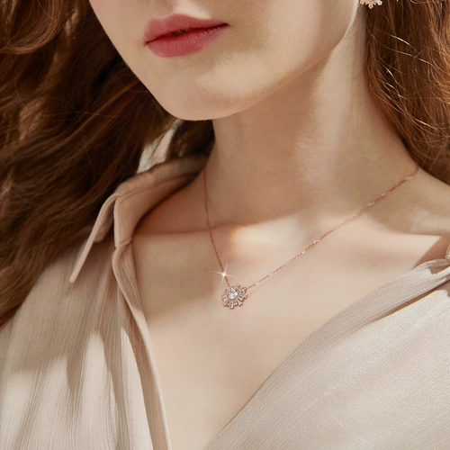 Swarovski, модное ожерелье, золотая цепочка до ключиц, стиль, серебро 925 пробы, 14 карат, розовое золото