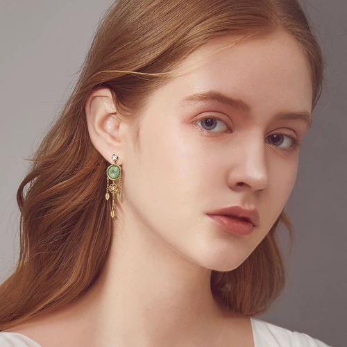 Модные искусственные серьги с цирконом, стиль, серебро 925 пробы, золото 14 карат