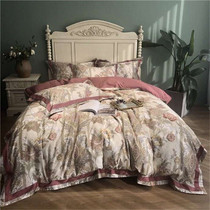 High-end European and American 60 long-staple cotton tribute satin skin-friendly four-piece digital printed Flying Edge cotton nude sleeping bedding