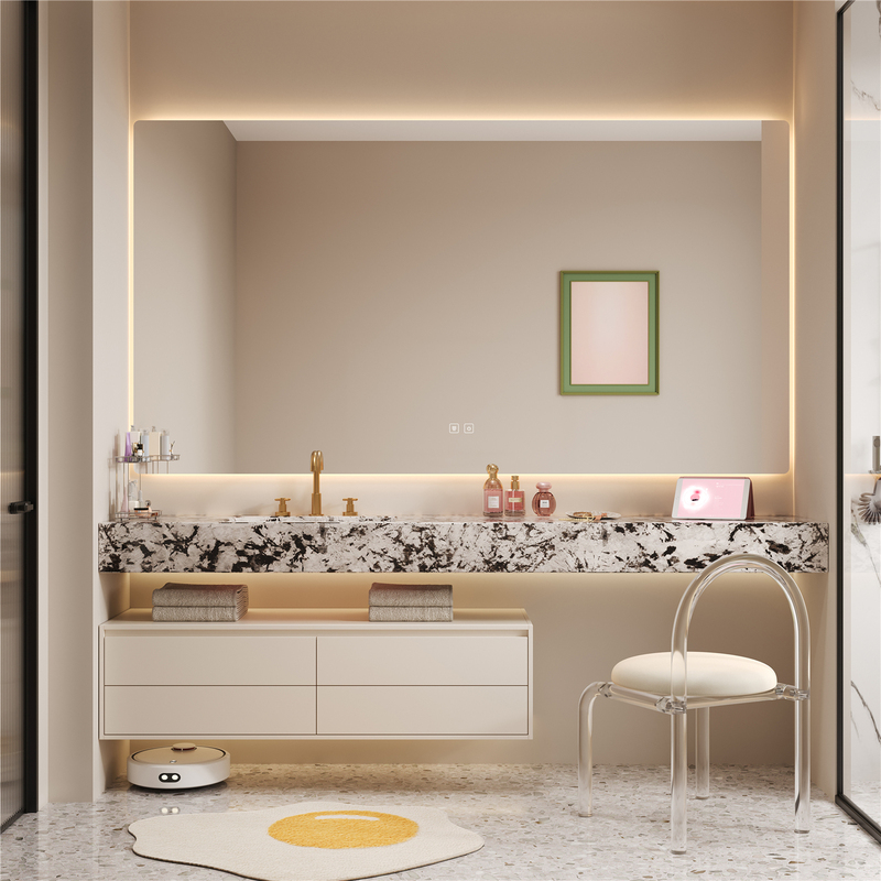Natural Luxury Stone Snow Mountain Silver Fox Hotel-Style Bathroom Cabinet Combination Vanity Bathroom Washbasin Sink