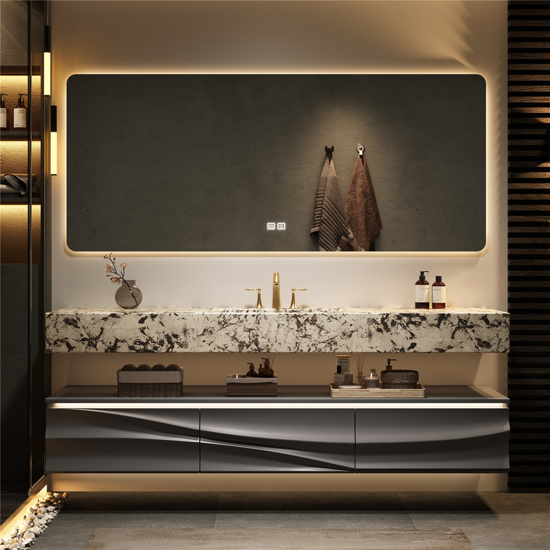 Natural Luxury Stone Bathroom Cabinet Set in the Style of the Snow Mountain Silver Fox Hotel, Including Washbasin and Sink Cabinet Natural Luxury Stone Bathroom Cabinet Set in the Style of the Snow Mountain Silver Fox Hotel, Including Washbasin and Sink Cabinet